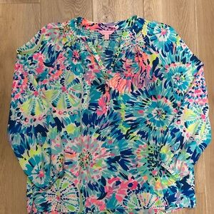 Lilly Pulitzer Elsa Top - Multi Dive in M - long sleeve blouse tunic